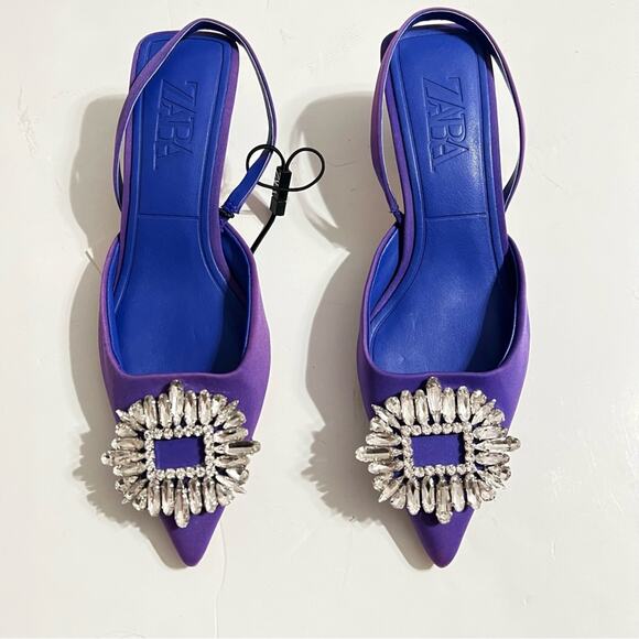 Zara Blue SHIMMERY MID-HEEL SLINGBACK SHOES Size 5 - Picture 10 of 13